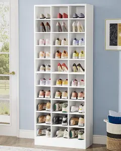 Tribesigns 10-Tier Shoe Storage Cabinet With 30 Cubbies, White Wooden Organizer for Entryway, Living Room