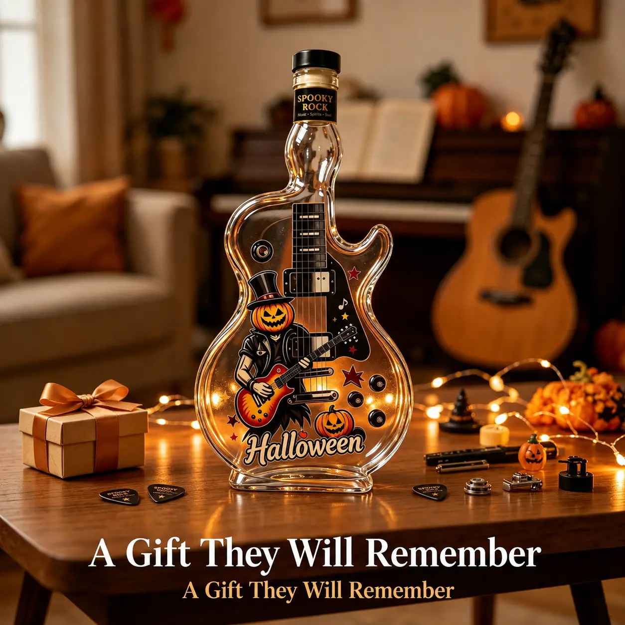 Guitar Shaped Bottle for Music Lovers, Halloween Glass Decor, Unique Gift for Men, Home Bar Decoration