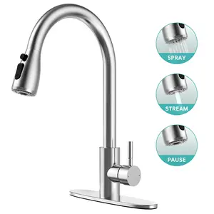 Kitchen Faucets with Pull Down Sprayer, Single Handle Kitchen Sink Faucet with Deck Plate, Brushed Nickel & SUS304 Stainless Steel, Commercial Modern rv Kitchen Faucets for Bar, Laundry, Utility Sink