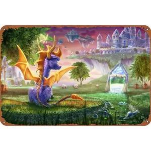 Dragon Video Game Spyro Spyro The Dragon Poster Vintage Decor Decor for the Home Lake Life Decor for Lakeside Holiday Yard Outdoor Wall Decoration, Lake Life Gifts - 12x 8