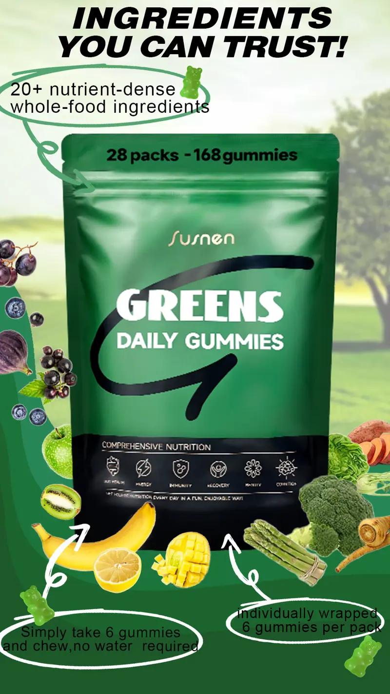 Susnen Greens Daily Gummies Multivitamin DailyWellness Supplement Green Apple 20+ in 1 Multivitamin with 20+ Nutrient-Dense Ingredients for Stress & Bone Support Healthcare Fitness-1