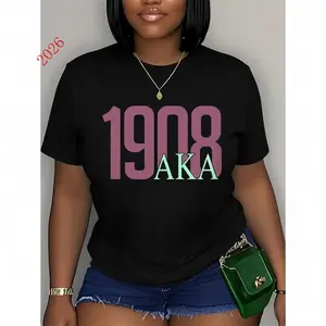 New Arrival 2026Women's 1908 AKA Sorority T-Shirt Pink and Green Print  Cotton Short Sleeve Crew Neck HBCU Apparel for Founders Day Holiday Parties