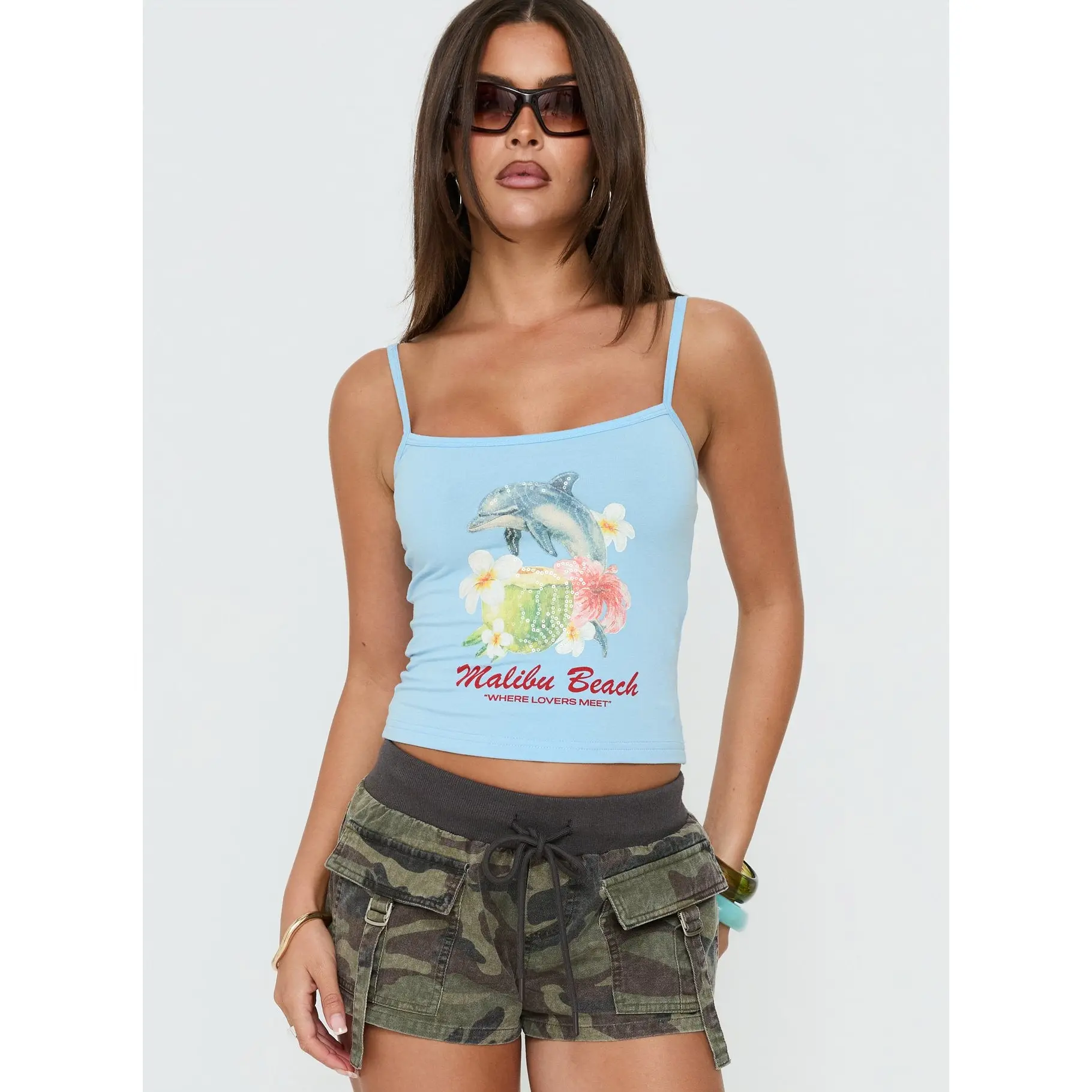 Where Lovers Meet Sequin Graphic Tank Top Blue