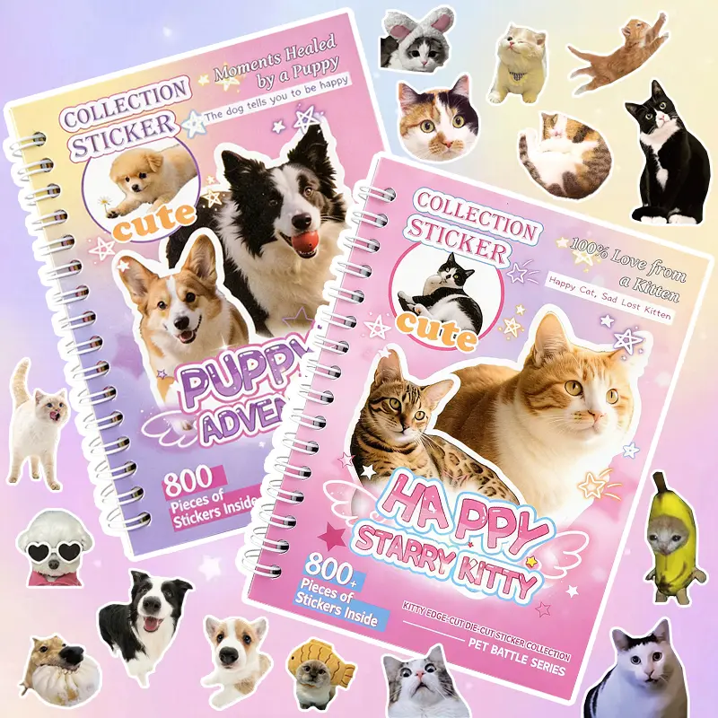 800PCS Cute Cat & Dog Stickers Book, Kawaii Pet Sticker Collection with 30 Sheets, Adorable Animal Stickers for Journaling, Scrapbooking, Notebook Decoration, Water Bottle, Laptop, Phone Case & DIY Crafts, Fun Gift for Kids, Teens & Pet Lovers