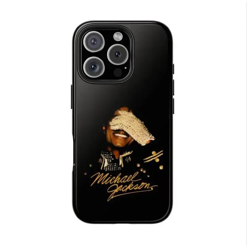 Michael Jackson Tough Phone Case with Iconic Glove Pose & Gold Signature - 2D Design Suitable for iPhone 17-11 Pro MaxPlus and Samsung Galaxy S23-25 - Impact Resistant Polycarbonate & TPU Lining - Prot