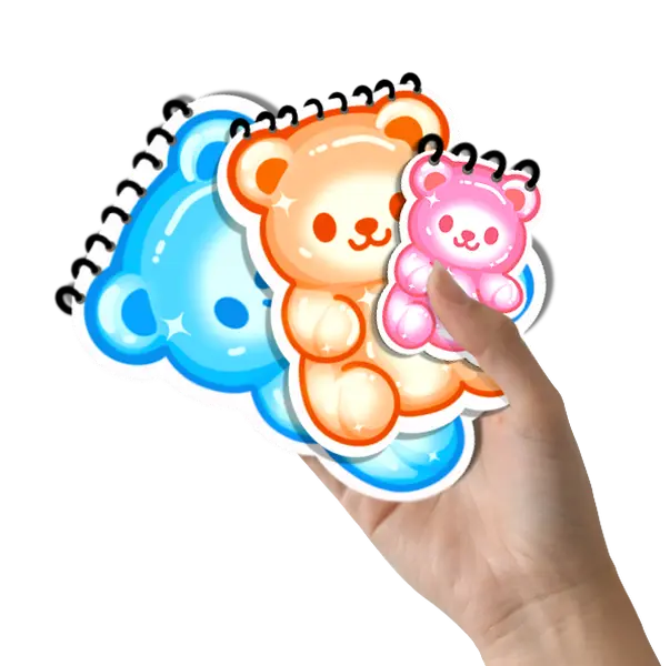 3 Notebooks Bundle, Cute Gummy Bear Shaped NotebookS, 1 Large Blue, 1 Medium Orange, 1 Small Pink, Handmade, for Note Taking, Lined Spiral Notebook
