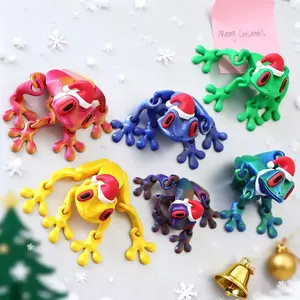 Christmas 3D Printed Magnetic Frog Refrigerator Magnet, Jointly Moveable Tree Frog Model Toy, Fun Holiday Decoration Gift Idea