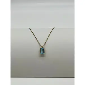 Emerald Cut Blue Topaz Necklace, 4 CTW 14K Gold