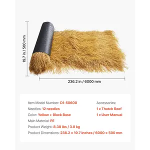 VEVOR Artificial Thatch Grass Roof, 1.6x 19.7 ft Tiki Bar Hut Thatch Roofing Roll, Waterproof Fire-Resistant, Palapa Tiki Roof Mat for Patio Pool Beach Tropical Hawaiian Party Dcor