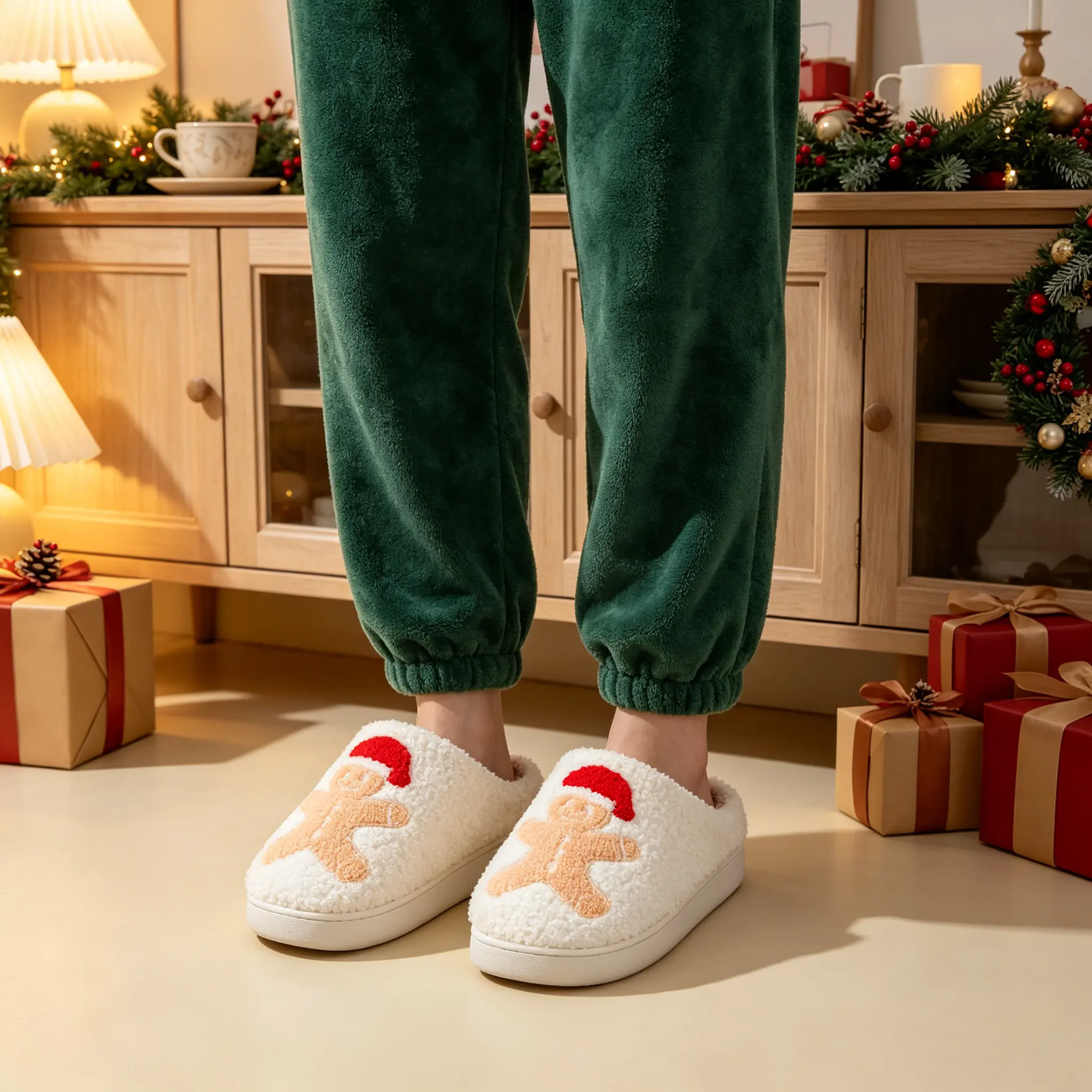 Eozlink New 2026 Christmas plush slippers, reindeer cute slippers, home shoes, Christmas gift slippers