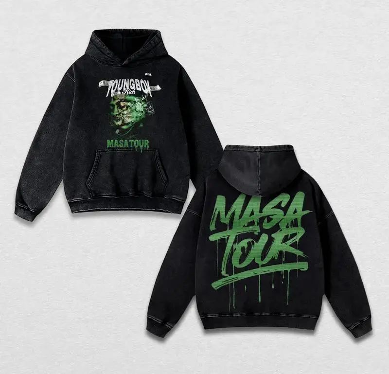 YoungBoy M.A.S.A Tour Inspired Washed Hoodie, Hip Hop Streetwear Oversized Hoodie