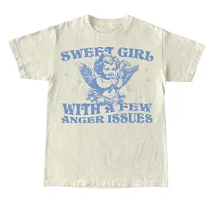 Gildan Tshirt, Sweet Girl With Few Anger Issues Graphic T Shirt, Vintage 90s Angel Shirt, Cute Tee, funny shirt, vintage graphic tee, off white shirts