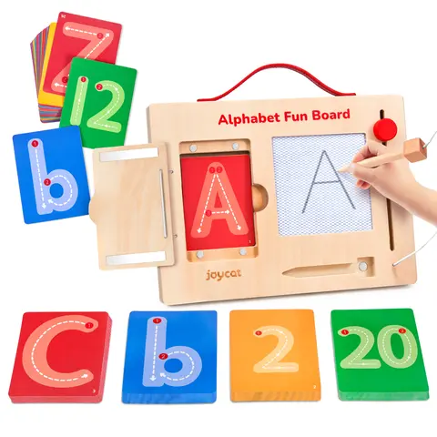 JoyCat Solid Wood Multifunction Alphabet Tracing Kit - Montessori Language Toy, Preschool Alphabet Tool, Homeschool Children Development Material, Tracing Board, Magnetic Card Holder, Guided Stroke Cues, Fine Motor Skill Booster, 4+ Yrs Kids' Gift,familyf