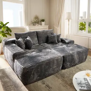 Modular Sectional Sofa Bed Double Recliner,Plush Corduroy Sleeper Deep Seat Sofa Bed with 6 Pillows for Living Room,Cloud Couch Sectional Sofa,No Assembly Required Big Comfy Black Couch Chaise