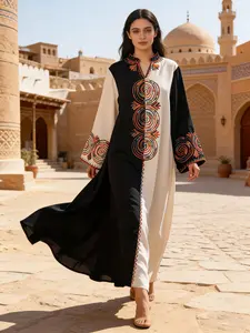Women's Muslim Middle East Long Robe Embroidered Hoodie Dress, Arabian Dress, Modest Muslim Outfits, Loose-Fitting Elegant Plain Design, All Seasons Fashion