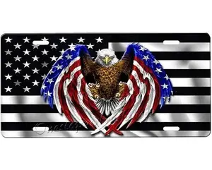 BALD AMERICAN FLAG EAGLE License Plate, Car Accessories, Perfect Gift - Lightweight Aluminum, Pre-Drilled holes, Easy Installation