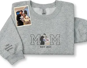 Embroidered Mama Sweatshirt, Custom Mom Portrait Sweatshirt, Personalized Kids Photo Embroidery, Varsity Style Mama Gift, Mother’s Day Birthday Gift for Mom, Hoodie Mommy Sweatshirt