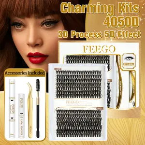 FEEGO Charming Kits 4050D 9-16mm False Eyelash Volume Model Styling Set 280pcs Double Ended Adhesive Remover Tweezers Brush for Unprecedented Volume Mixed Length lashes wispy