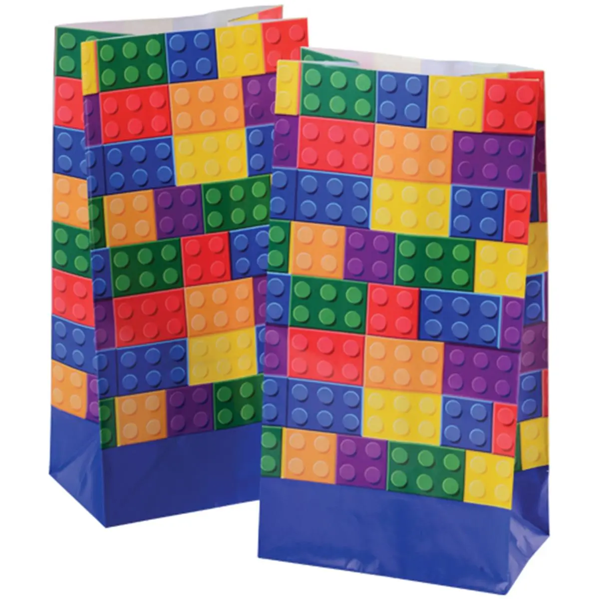 212 MAIN Block Mania Design Toy Theme Paper Bags (Pack of 12) - Colorful Print, Name Space, Custom Pack, Creative Gift Packaging, Gift Wrapping Supplies for Office & Party Gifting