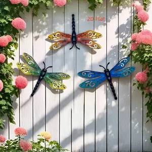 2D flat, 3-piece set, metal dragonfly wall decoration, large size 14inch, outdoor garden fence art, living room, bedroom and wedding decoration, room decoration