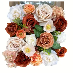 1box Burnt Orange Terracotta Artificial Flowers, Terracotta Roses For Bouquets, Taupe Flowers For Fall Color Theme Wedding, Fall Season Flowers