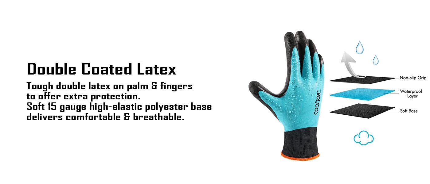 COOLJOB 2/6 Pairs Waterproof Gardening Work Gloves with grip, Double Rubber Coated (Blue)