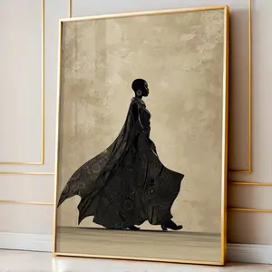 African Woman Walking Wall Art, Tribal Cape Contemporary Black Woman Poster, Modern Afrocentric Print, 5 Size, 8x12 to 27x40 inch, Room Decor, Unframed