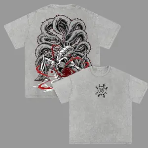 Kurama Vintage Washed Oversized T-Shirt – NRT Anime Double Printed Graphic Tee, Unisex Streetwear Casual, Nine Tailed Fox Shirt, Heavy Cotton Top, Gift for Anime Fans