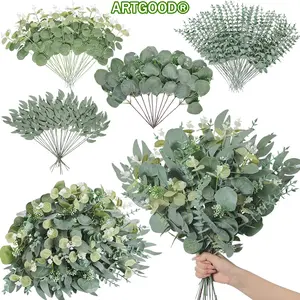 ARTGOOD 100Pcs Mixed Eucalyptus Stems Bulk | 4 Styles Faux Silver Dollar Eucalyptus Leaves for DIY Wedding Bouquets, Boho Home Decor & Floral Arrangements | Artificial Greenery Sprays