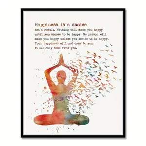 8x12inch Un  Yoga Wall Decor - Inspirational Flip Charts for Yoga Studios and Homes with Happiness is A Choice Motivational Quote and Yoga Woman Yogi Art - Eid Al-Adha Mubarak Gift Idea