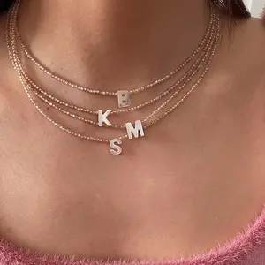 A-Z Letter Shell Choker Necklace for Women, Crystal Beaded Initial Pendant, Layering Necklace, Coastal Chic Jewelry, Euro Summer Beach Vacation Outfit, Clean Girl Aesthetic, Daily Wear Gift
