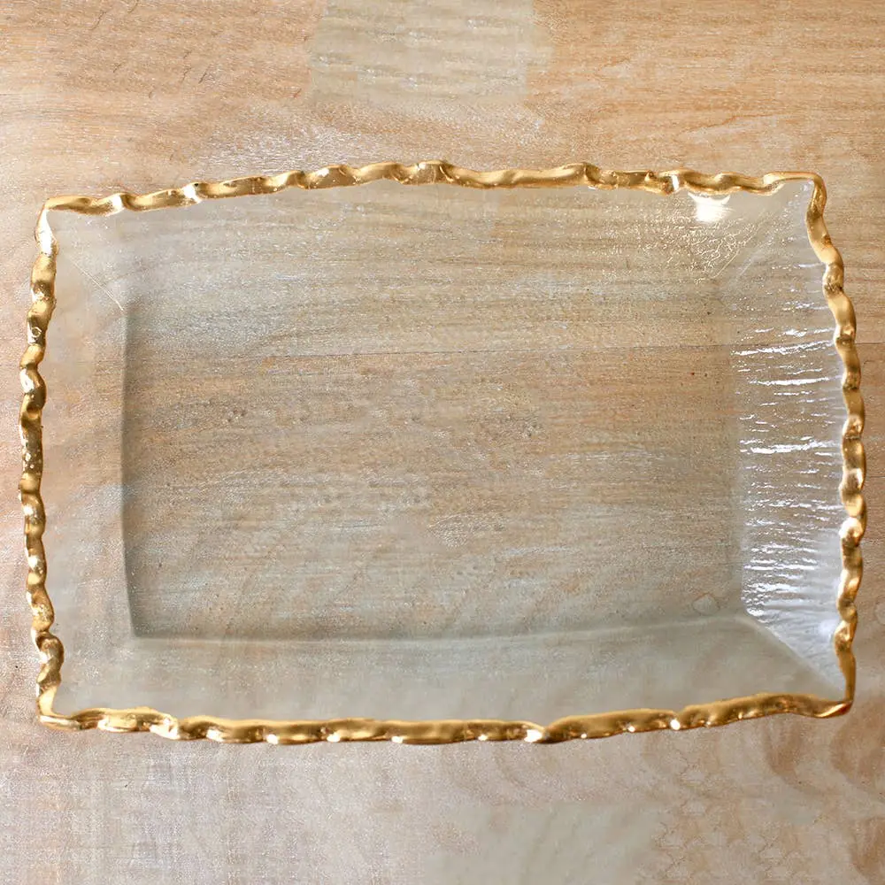 The Royal Standard - Seward Rectangle Serving Tray   Clear/Gold   11x7.75