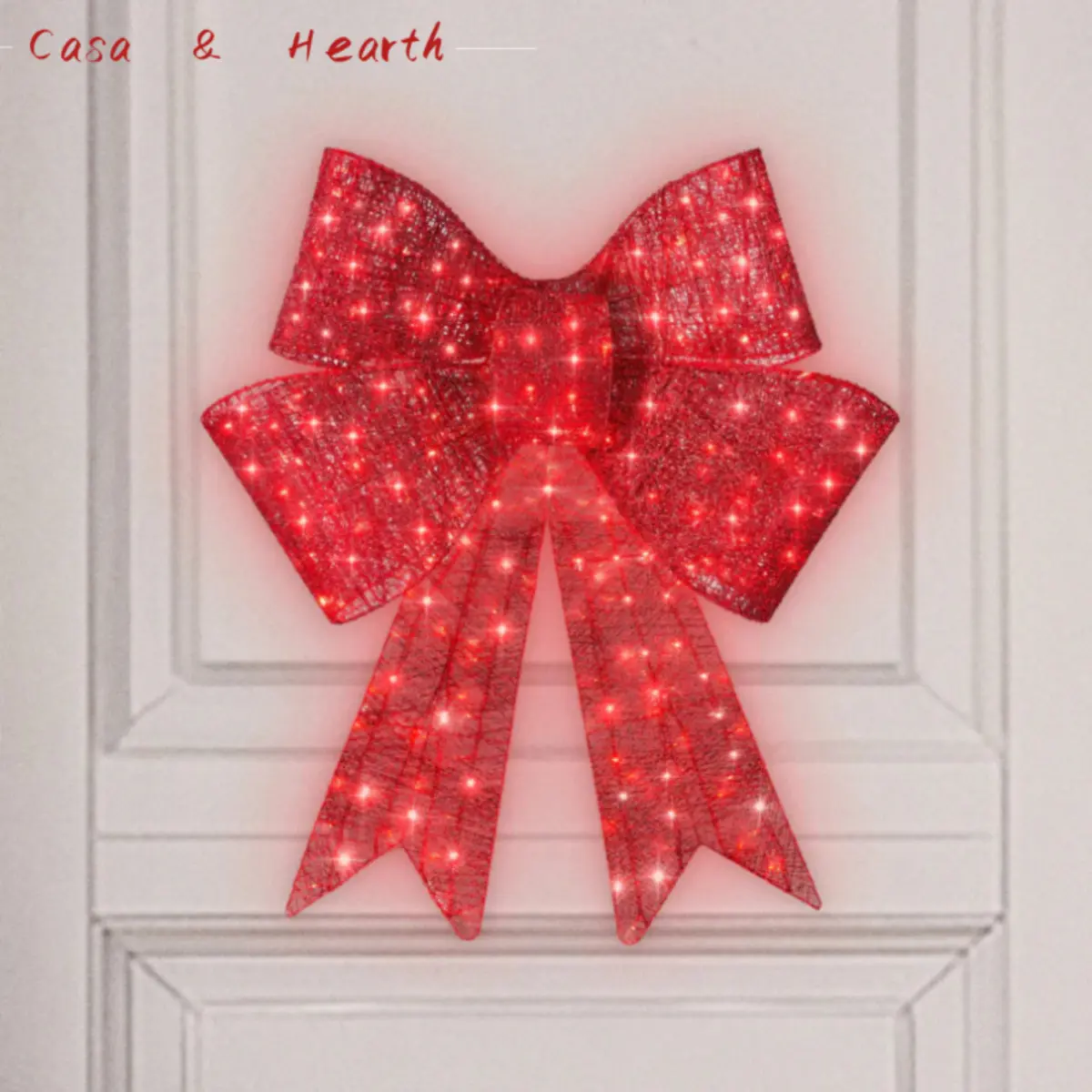 Christmas Pre-installed Lights Christmas Bow, Large Outdoor LED Lights Holiday Decoration with 8 Lighting Functions, with Hook