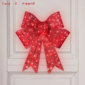 Christmas Pre-installed Lights Christmas Bow, Large Outdoor LED Lights Holiday Decoration with 8 Lighting Functions, with Hook