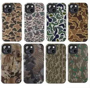 Vintage Old School Waterfowl Camo Hunting Graphic Art Tough Rubber Cellphone Case, Rustic Country Aesthetic Heavy Duty Shockproof Protective Casing for iPhone 17 Pro Max,16 Air,15,14,13,12,11 Mobile Devices & Accessories