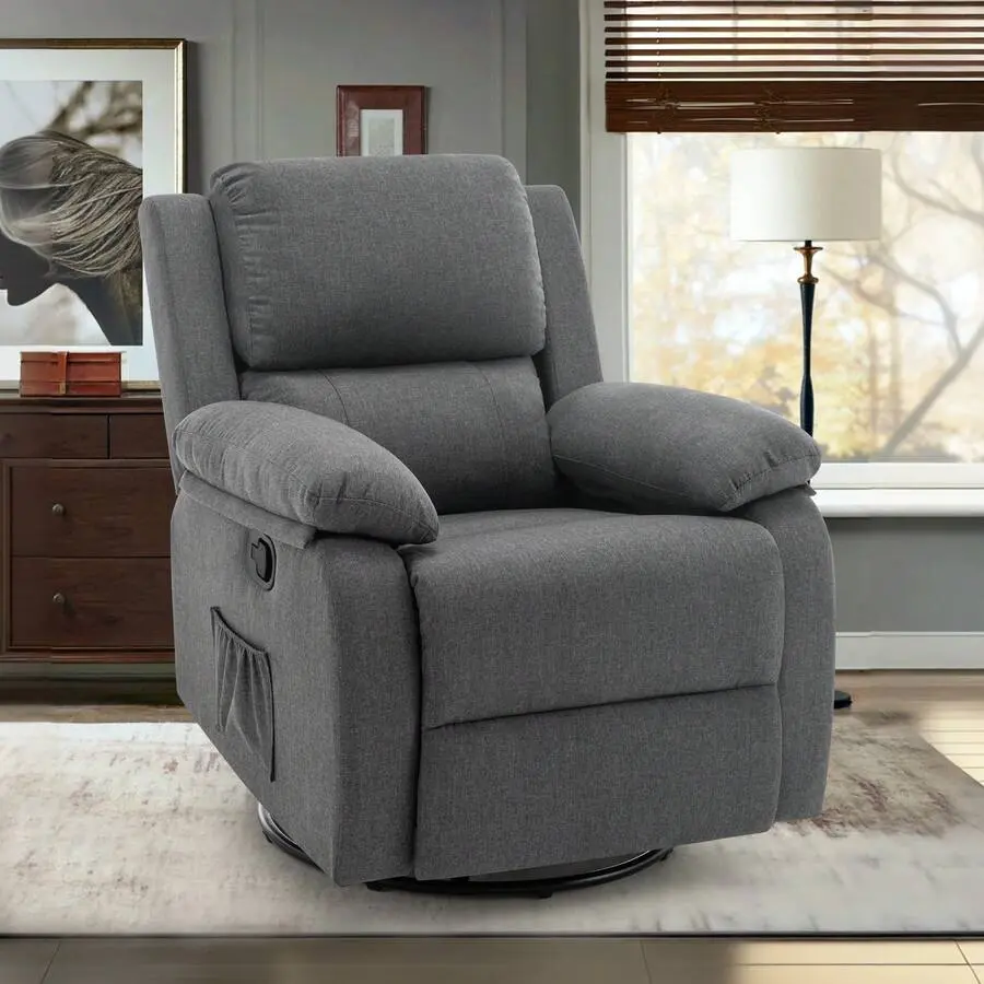 Recliner Chair, 360 Swivel Rocker Chair For Adults, Small Rocking Recliner Chair For Small Spaces, Upholstered Fabric Glider Recliner Nursery Chair With Side Pockets For Living Room, Nursery,Multiple Colors