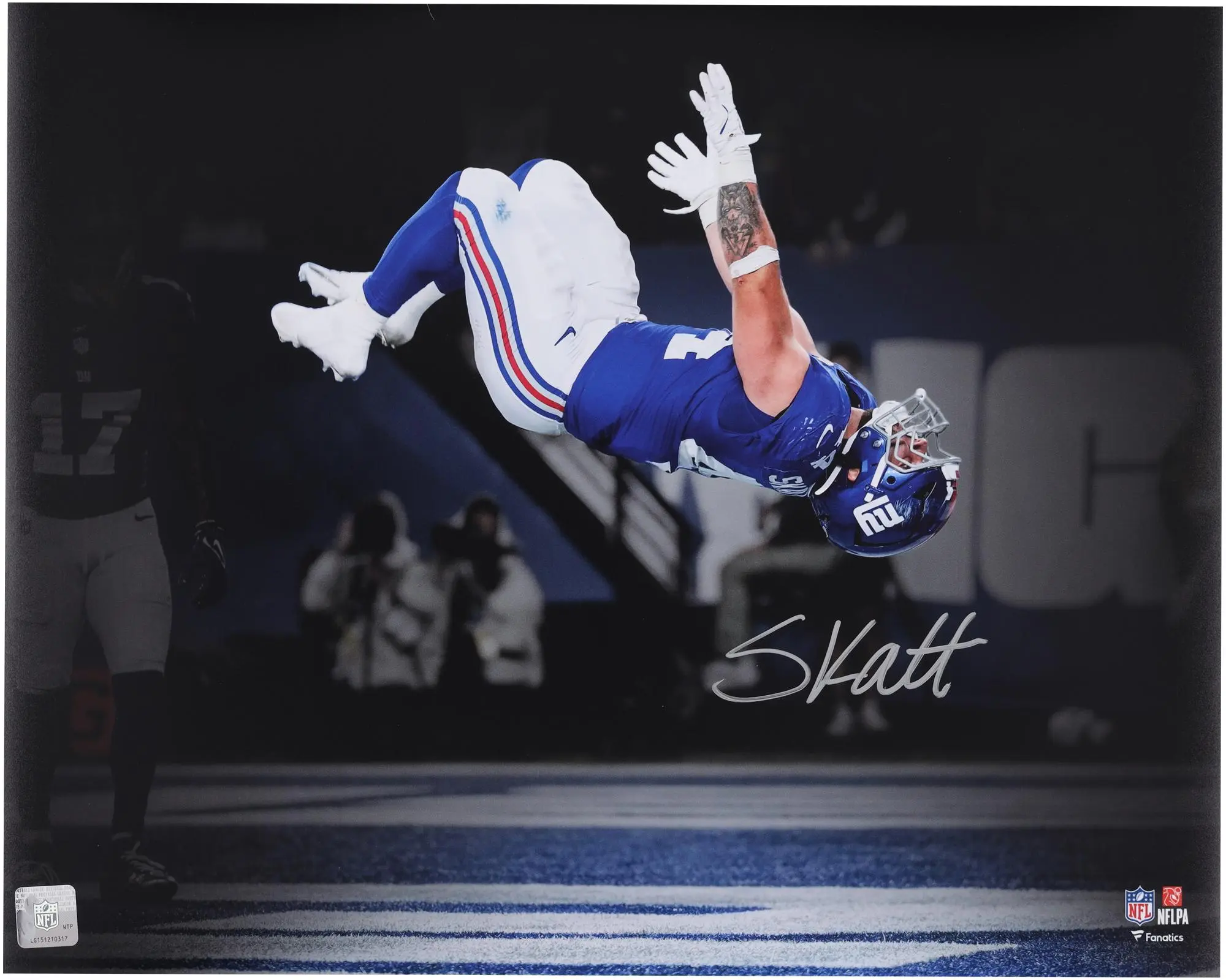 Cam Skattebo New York Giants Autographed "16 x 20" 2025 Week 3 Touchdown Celebration Backflip Spotlight Photograph - Fanatics Authentic Certified