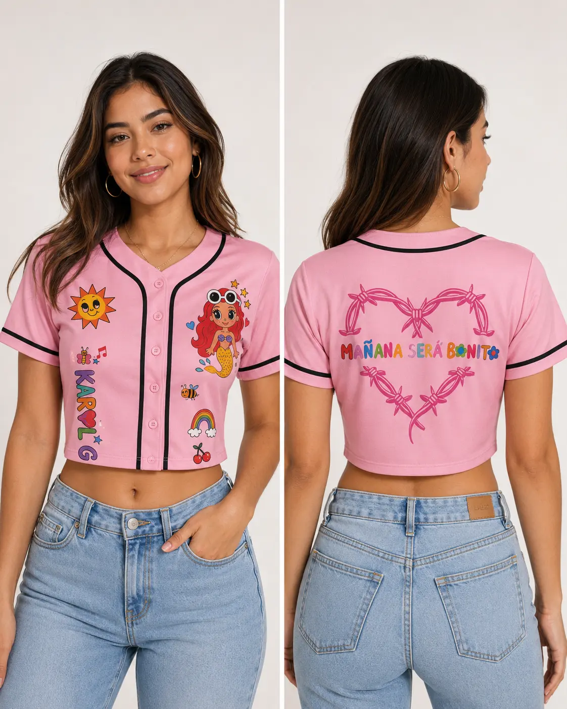 Trendy Croptop Jersey, Women's Baseball Shirt, Latin Music Concert Fan Apparel