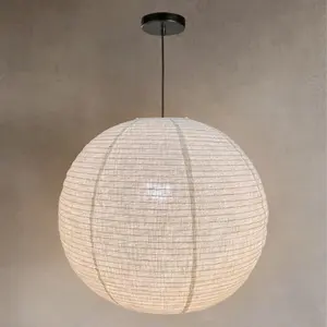 Nogy Linen Ceiling Lamp - Japanese Style Lantern - Off White Round Linen Pendant - Linen Pendant