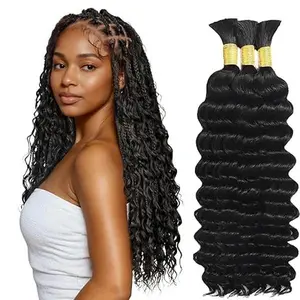 GK Boho Braids Human Hair, Brazilian Virgin Human Hair Bundles for Boho Knotless Braids-16 inch, No Weft Deep Wave Bulk Hair 1 Bundles