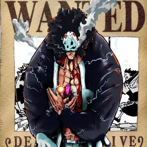 Kuma One Piece Wanted Poster Featuring Character with Unique Design and Bold Typography