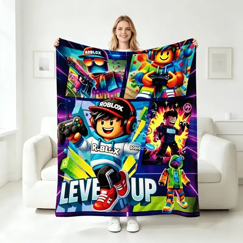 Roblox Blanket, Anime Style Graffiti Flannel Throw Blanket Soft Cozy Fleece Blanket, Gamer Aesthetic Blanket for Bedroom Sofa Kids Adults Gift