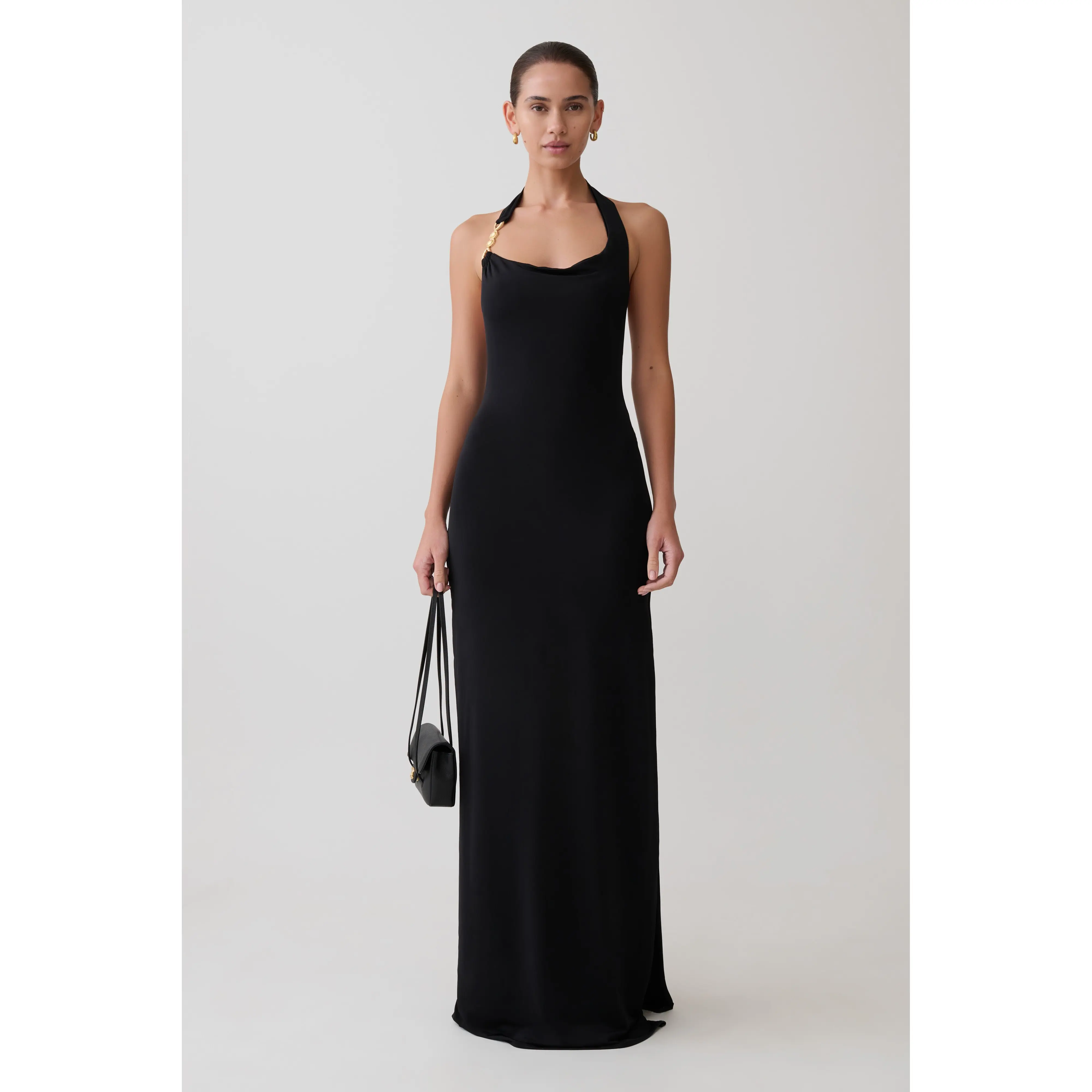 Khanh Slinky Halter Maxi Dress - Black