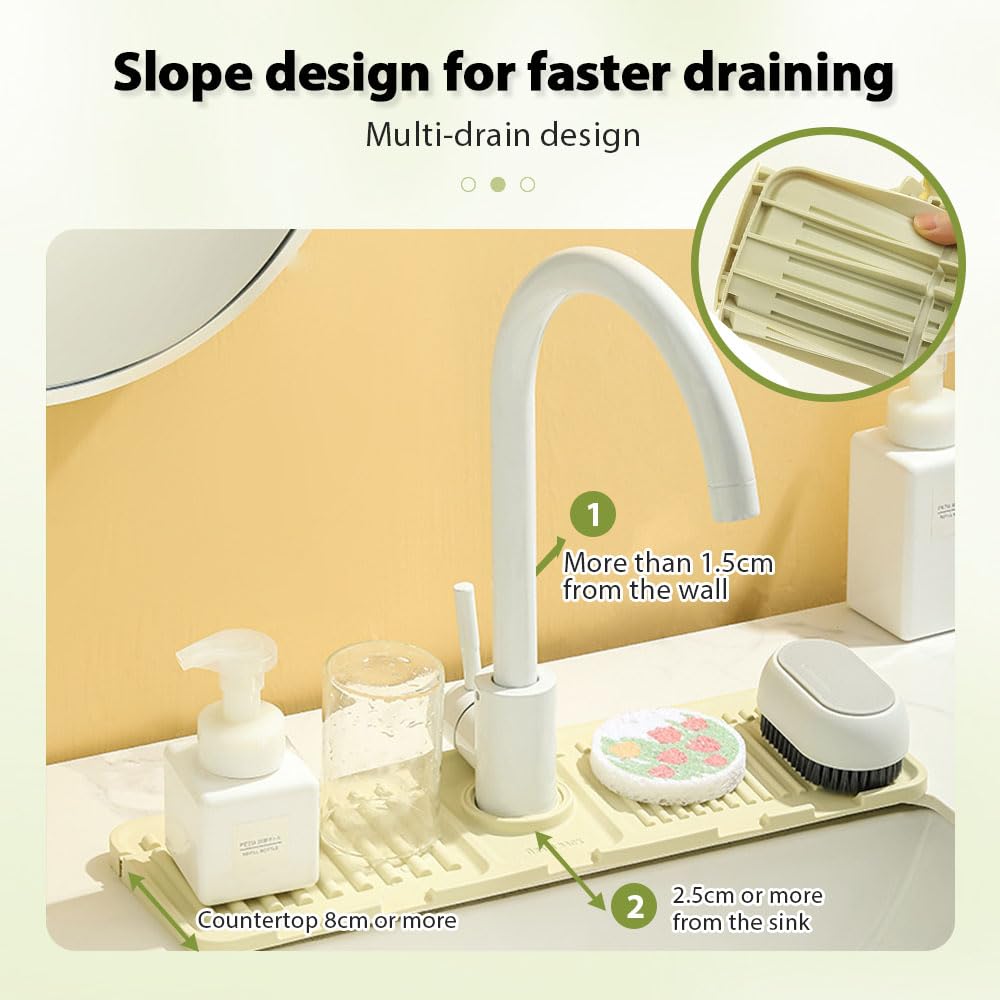 Silicone Draining Mat for Kitchen Sink, Splash Guard Kitchen Splash Guard for Sink Silicone Sink Faucet Mat, Faucet Absorbent Sink Protectors Mat Kitchen Faucet Mat for Kitchen Sink