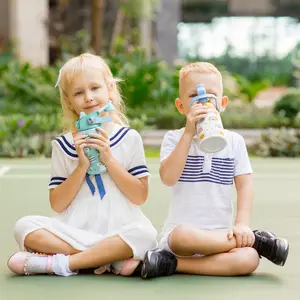 Yawbay Dinosaur Cup for Kids with Glow Holes & Stickers 12/18oz Insulated Water Bottle Leak-Proof Toddler Tumbler with Straw Dinosaur & Flower Design for Boys Girls Portable Drinkware - Flasks