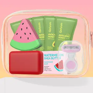 QUIYUM 3-Piece Travel Size Bath Set, Gentle Cleansing, Exfoliating, Hydrating & Moisturizing Body Care Set, Portable Toiletry Kit for Travel, Business Trip & Daily Use