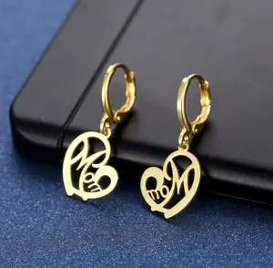 Mom Heart Gold Hoop Earrings, Great Mother's Day Gift