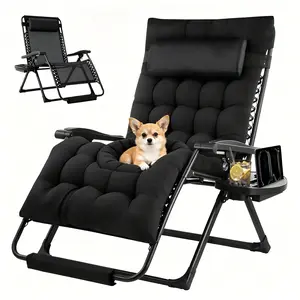 【Support 500LBS】Oversized Padded Zero Gravity Lounge Chair, Foldable Patio Anti Gravity Reclining Chair with Cup Holder, 33" Wide Seat, for Yard, Camping, Outdoor