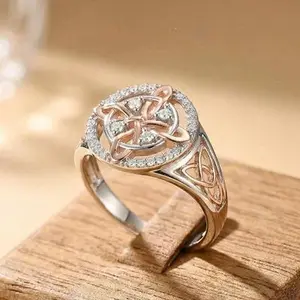 Calistra Rose Gold Celtic Knot Ring, sparkling CZ with a mysterious vintage vibe—perfect for women’s stacking or matching couple styles, easy to wear everyday, and ideal for meaningful gifting (Valentine’s Day/Birthday)
