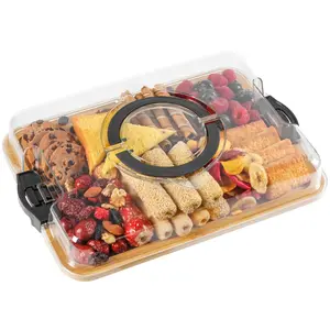 2pcs Charcuterie Board with Clear Lid/Travel Portable Cheese Board Charcuterie Boxes Cutting Boards for Kitchen/House Warming Gifts New Home/Gifts for Women (6 Compartments)